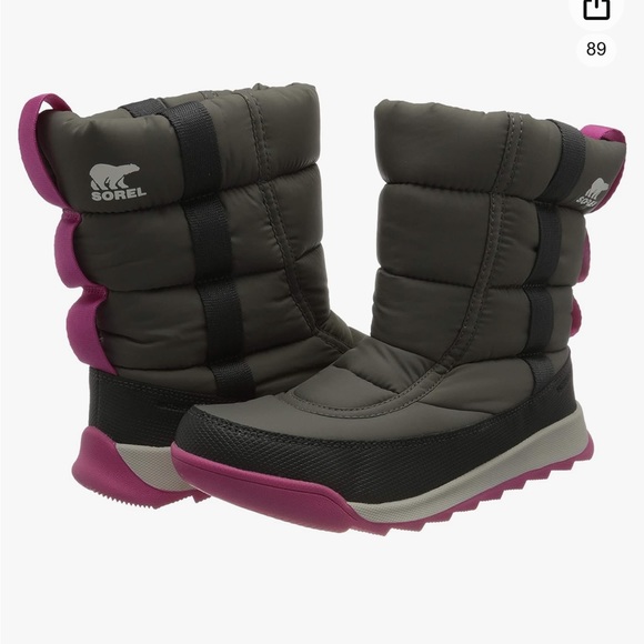 Sorel Childrens Whitney ll Puffy MID Waterproof Boots In Quarry/pink Sz 11 - Picture 1 of 14
